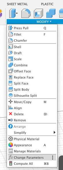 Fusion 360 Change Parameters