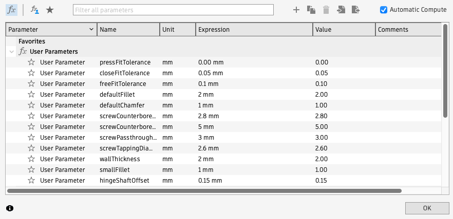 Fusion 360 Change Parameters